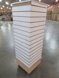 lot 505 image: 20 x 20 x 58 Square Display Rack - Hooks not included - Used in retail Store. Fixture is stationary, but on casters.