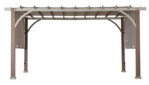 lot 487 image: SummerCove Delrey 12 ft. x 14 ft. Light Gray Steel Pergola with Adjustable Canopy - Open Carton - May be missing partshardware.