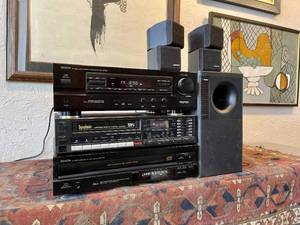 lot 14 image: Working DENON Amplifier Receiver & Symphonic VCR CD Changer & Speakers