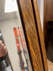 lot 50 image: Large Vintage Oak Framed Tall Beveled Mirror