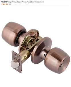 (6) TOLEDO Malaga Antique Copper Privacy Keyed Door Knob Lock Set. See Pictures