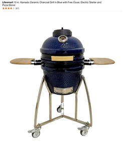 Lifesmart 15 in. Kamado Ceramic Charcoal Grill in Blue with Free Cover, Electric Starter and Pizza Stone. See Pictures