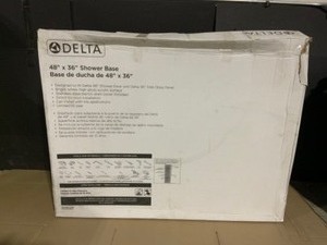 Delta Classic 48 in. L x 36 in. W Corner Shower Pan Base with Center Drain in High Gloss White. See Pictures