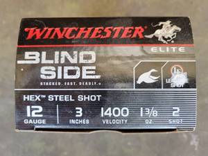 lot 44 image: Winchester Blindside 12 gauge 3 Steel Shot 2 Shot Waterfowl 25 Count