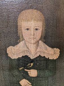 Framed Boy with Finch Painting (Reproduction)