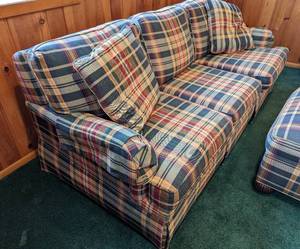 Plaid Sleeper Sofa and Ottoman by Sherrill