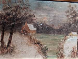 Small Framed Scenic Painting on Tin