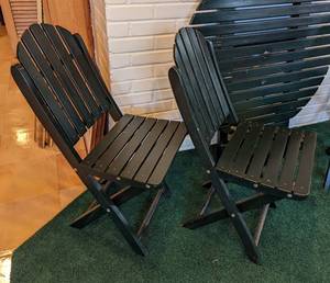 Green Painted Wood Folding Table and Chairs