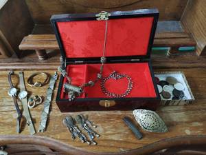 Jewelry Box, Collection of Jewelry, & Vintage Buttons