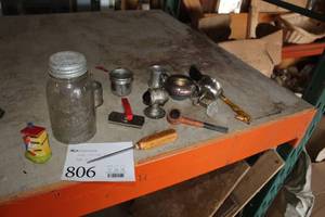 lot 806 image: Lot of (11) Vintage Items - Mason Jar, Pipe, Awl, Table Dcor, Small Housewares