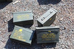 lot 858 image: Lot of (4) Size 7.62mm Metal Ammo Boxes