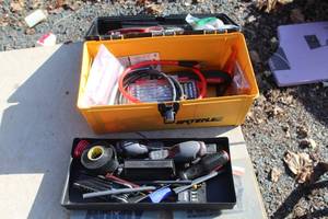 lot 904 image: 13 Tool Box, Electrical Tools and Parts