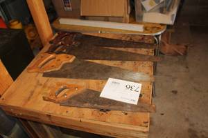 lot 736 image: Lot of (3) 20 Hand Wood Saws, 14 Hand Saw