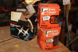 lot 800 image: Fram PH8A Extra Guard Oil Filter, Fram PH43 Extra Guard Oil Filter, Sylvania H4651  Halogen Sealed Beam Headlamp High Beam Rectangular