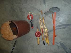 Collection of Ice Fishing stuff and tackle box
