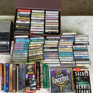 Lot of cassette tapes, players & case