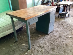 Butcher block and metal workbench