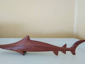 lot 144 image: Hand Carved Wood Shark Marked Viliame Sin Fiji