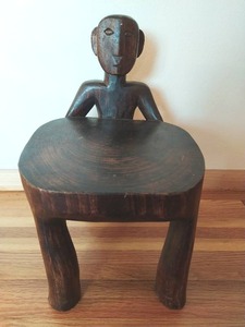 lot 10 image: Carved Wool Stool by Olm Treasures Inc