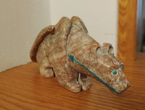 lot 51 image: Hand Carved Native American Fetish Mountain Lion or Cougar Sculpture
