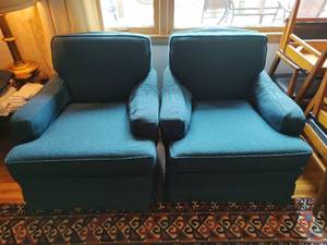 lot 64 image: Two Vintage Teal Lounge Chairs