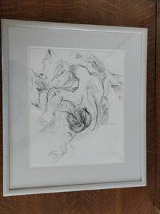 lot 212 image: Framed Original Reclining Figure Charcoal Drawing by Joyce M. Schmidt