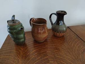lot 21 image: 3 Studio Salt Glazed Ceramic Pitchers