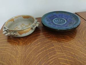 lot 25 image: 2 Studio Salt Glazed Stoneware Ceramic Dishes