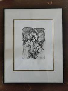 lot 292 image: Framed Two Roses Print by Margaret Bussey- Signed & Numbered