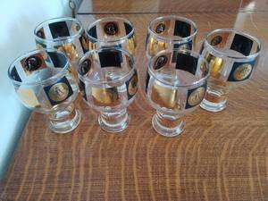 lot 228 image: Collection of MCM Federal Gold Black Coin Beer Goblets