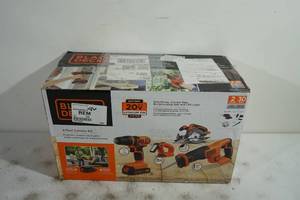 lot 152 image: NEW Black and Decker 20 Volt 4 Piece Combo Tool Kit