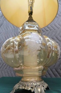 lot 43 image: PAIR OF VINTAGE CARL FALKENSTEIN MARIGOLD GLASS BUBBLE LAMPS
