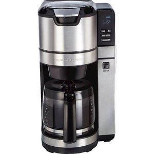 lot 4 image: Hamilton Beach - 12-Cup Coffee Maker with Integrated Coffee Grinder - BlackStainless - light use
