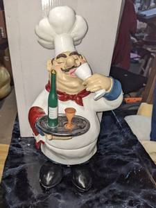Chef Serving and Drinking Wine Figurine