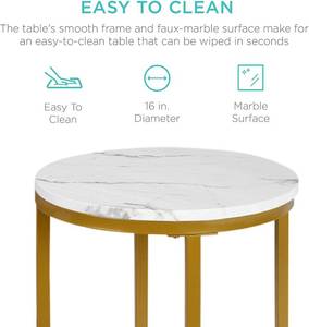 IndoorOutdoor Metal Side Table wFaux Marble Top