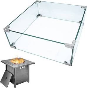 WlaixDun Fire Pit Glass Wind Guard Fence, 19.6x19.6x6.7