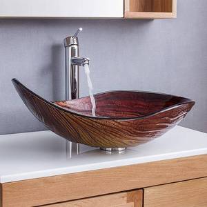 Gorgeous Amber Sunset Tempered Glass Oval Vessel Sink