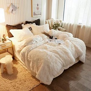 XeGe Plush Shaggy King Size Duvet Cover, Light Beige