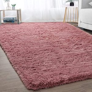 Ultra Soft Shaggy Pink Rug, 4 x 8