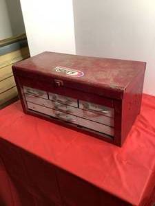 Red Tools Chest with Assortment of Sockets and Wrenches