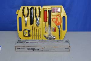 lot 18 image: Tool set and Craftsman Hold-down Clamp Set No. 23230