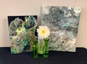 2 Pour Paintings and 3 Vases