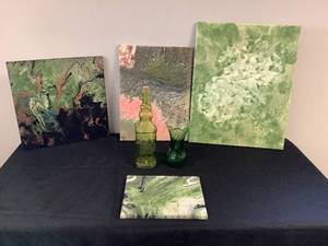 4 Pour Paintings and 2 Vases