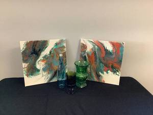 2 Pour Paintings and Glass Dcor