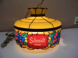 VINTAGE SCHMIDT BEER HANGING LIGHT - VERY NICE CONDITION - AWESOME PIECE - APPROX 17 - SEE PICTURES