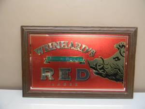 WEINHARDS BLUE BOAR RED LAGER BAR SIGN MIRROR - GREAT PIECE - APPROX 32 By 20 - SEE PICTURES