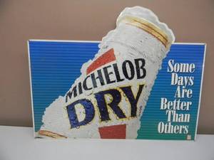 VINTAGE MICHELOB DRY TIN BAR SIGN - APPROX 25 By 20 - SEE PICTURES