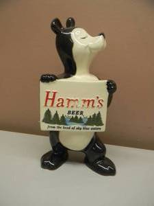 RARE VINTAGE 1950s RED WING POTTERY HAMMS BEER BEAR COIN BANK ADVERTISING PIECE - REPAIR ON FOOT - GREAT PIECE - AWESOME COLLECTIBLE - SEE PICTURES