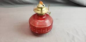 lot 13 image: Red Glass Oil Lamp Base and Burner
