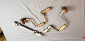 lot 57 image: Vintage Hand Drills and Large Wrench